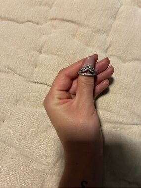 Pandora Princess Sterling Silver Cubic Zirconia V-Shaped Stackable Ring - Silver